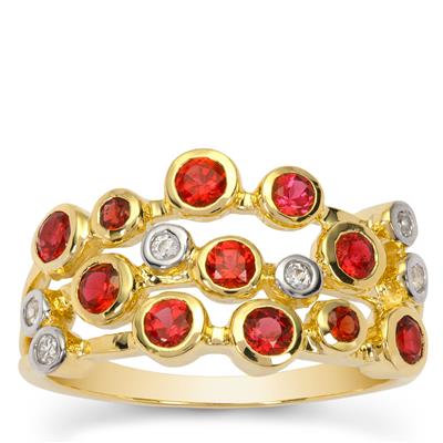 Burmese Jedi Red Spinel Ring with White Zircon in 9K Gold 1ct