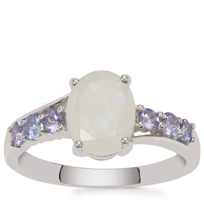 Rainbow Moonstone Ring with Tanzanite in Sterling Silver 2.20cts
