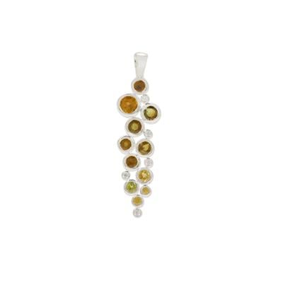 Ambilobe Sphene Pendant with White Zircon in Sterling Silver 3cts