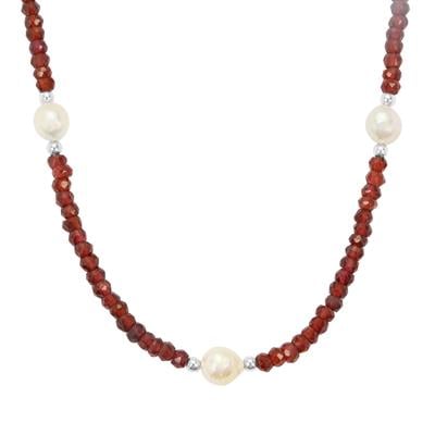 Golden South Sea Cultured Pearl Necklace with Rhodolite Garnet in Sterling Silver (7mm)