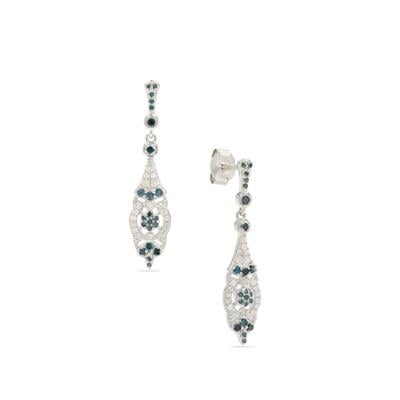 White Diamond Earrings with Blue Diamond in Sterling Silver 0.52ct