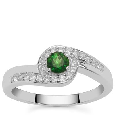 Chrome Tourmaline Ring with White Zircon in Sterling Silver 0.60ct