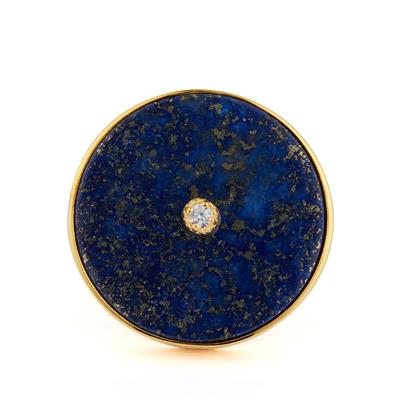 Lapis Lazuli Ring with White Zircon in Gold Tone Sterling Silver 14.75cts