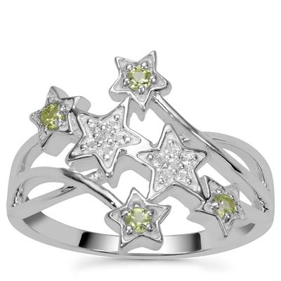 Red Dragon Peridot Ring with White Topaz in Sterling Silver 0.22cts