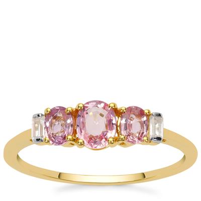 Pink Sapphire Ring with White Zircon in 9K Gold 1ct