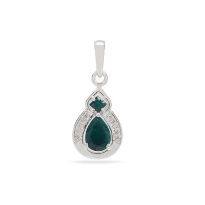 Teal Grandidierite Pendant with White Zircon in Sterling Silver 0.85ct