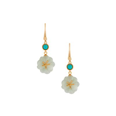Type A Burmese Jade Earrings with Turquoise in Gold Tone Sterling Silver 13cts