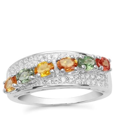 Songea Multi Sapphire Ring with White Zircon in Sterling Silver 1.85cts