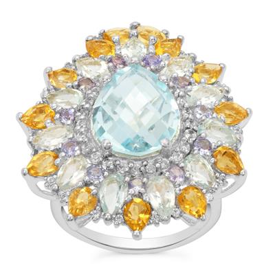 Sky Blue Topaz Ring with Multi Gemstone in Sterling Silver 11.80cts