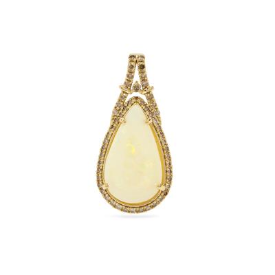 Coober Pedy Opal Pendant with Argyle Cognac Diamonds in 18K Gold 3.92cts