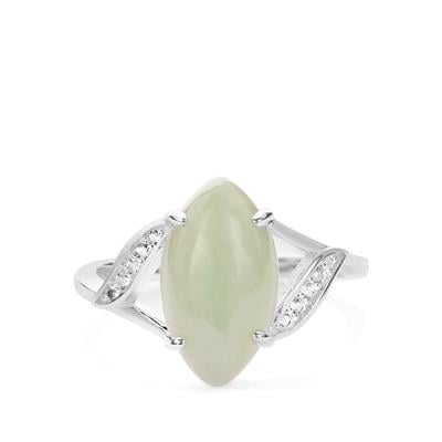 Type A Burmese Jadeite Ring with White Topaz in Sterling Silver 4.06cts