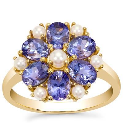 AA Tanzanite Ring with Akoya Cultured Pearl in 9K Gold (2 to 3 MM)