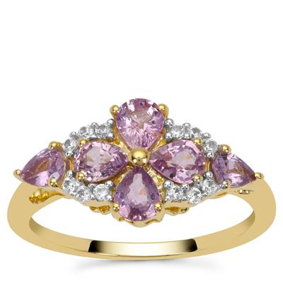 Natural Purple Sapphire Ring with White Zircon in 9K Gold 1.40cts