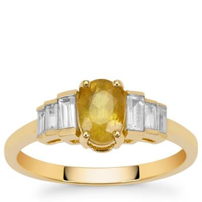 Bang Kacha Yellow Sapphire Ring with White Zircon in 9K Gold 1.70cts