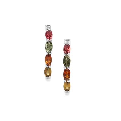 Multi-Colour Tourmaline Earrings in Platinum Plated Sterling Silver 1.94cts