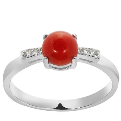 Type A Burmese Red Jadeite Ring with White Topaz in Sterling Silver 1.11cts