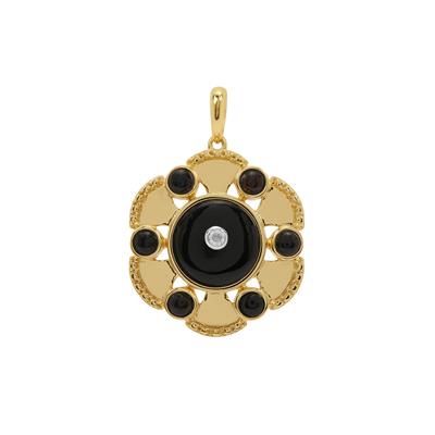 Black Onyx Pendant with White Topaz in Gold Plated Sterling Silver 3.10cts