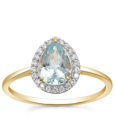 Pedra Azul Aquamarine Ring with White Zircon in 9K Gold 1cts
