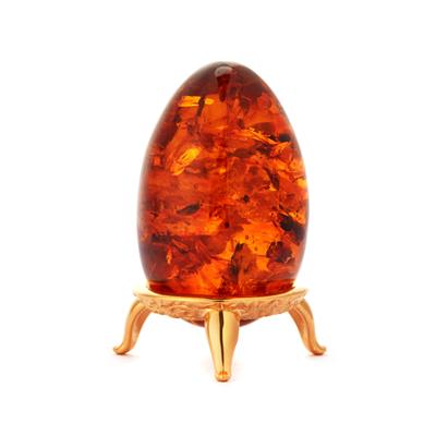 Baltic Cognac Amber (19x29mm) Gemstone Egg with Gold Tone Sterling Silver Stand 