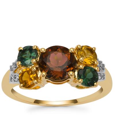 Congo Multi Tourmaline Ring with White Zircon in 9K Gold 2.40cts
