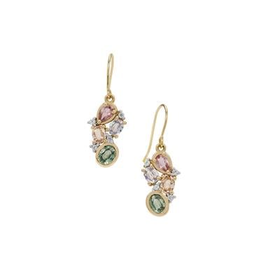Multi-Colour Sapphire Earrings with White Zircon in 9K Gold 2.75cts