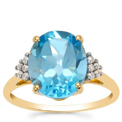 Swiss Blue Topaz Ring with White Zircon in 9K Gold 6.20cts