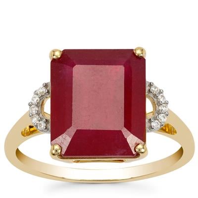 Malagasy Ruby Ring with White Zircon in 9K Gold 7.55cts