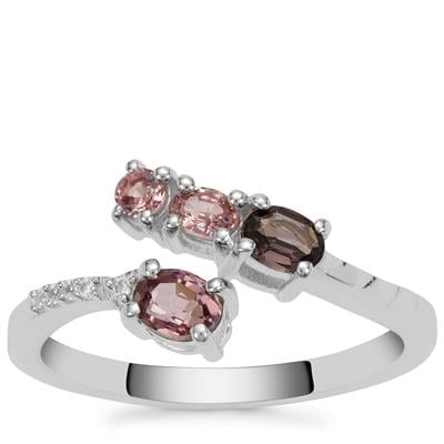 Burmese Pink Ring with White Zircon in Sterling Silver 0.90cts