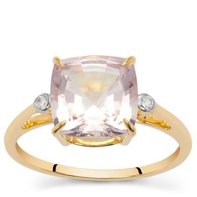 Pink Morganite Ring with White Zircon in 9K Gold 3cts