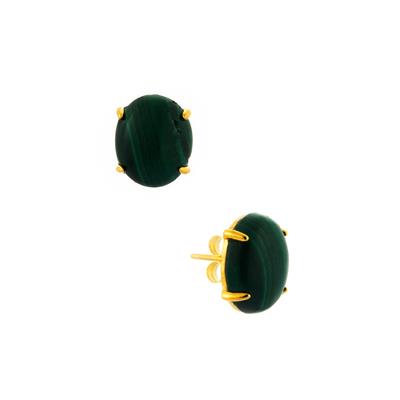 Malachite Earrings in Gold Tone Sterling Silver 10cts