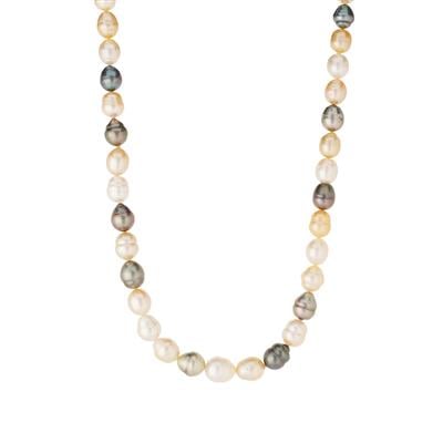 South Sea Pearl with Tahitian Cultured Pearl Graduated Necklace in Sterling Silver