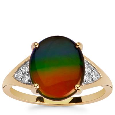 AA Ammolite Ring with Canadian Diamond in 9K Gold 