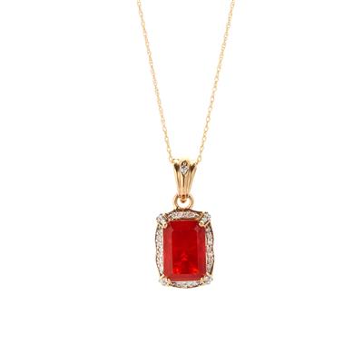 Mexican Fire Opal Pendant with Diamond in 18K Gold 3.75cts
