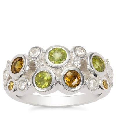 Ambilobe Sphene Ring with White Zircon in Sterling Silver 1.70cts