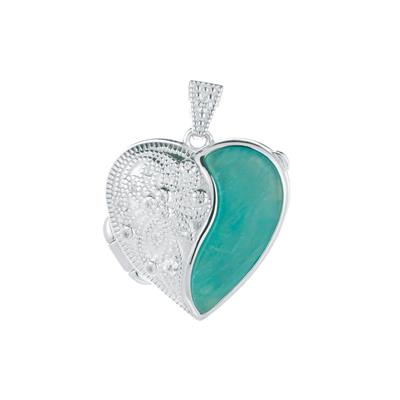 Blue Amazonite Locket with White Zircon in Sterling Silver 7.10cts