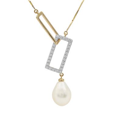 South Sea Cultured Pearl Necklace with White Zircon in 9K Gold (11mm)
