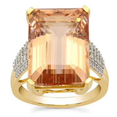 Peach Morganite Ring with Diamonds in 18K Gold 16.79cts