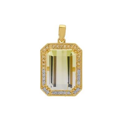Sunrise Bi-Colour Quartz, Diamantina Citrine Pendant with White Zircon in Gold Plated Sterling Silver ATGW 16.60cts