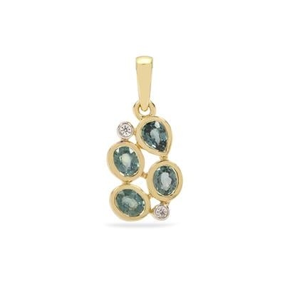 Natural Green Sapphire Pendant with White Zircon in 9K Gold 1.25cts