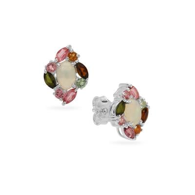 Ethiopian Opal Earrings with Multi-Colour Tourmaline in Sterling Silver 1.85cts