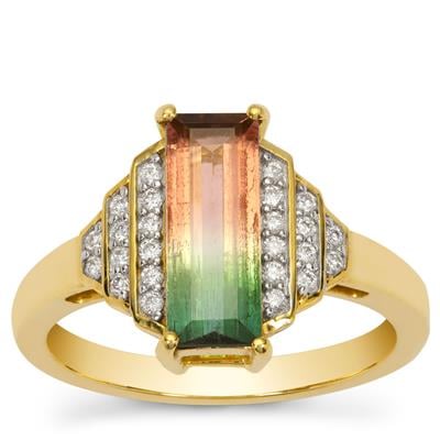 Watermelon Tourmaline Ring with Diamond in 18K Gold 1.56cts