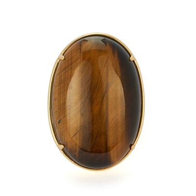 Yellow Tiger's Eye Ring in Gold Tone Sterling Silver 34cts
