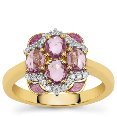 Purple Sapphire Ring with White Zircon in Gold Plated Sterling Silver 1.40cts