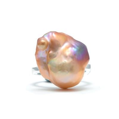 Orchid Fireball Baroque Freshwater Cultured Pearl Ring  in Sterling Silver (20X15 mm)