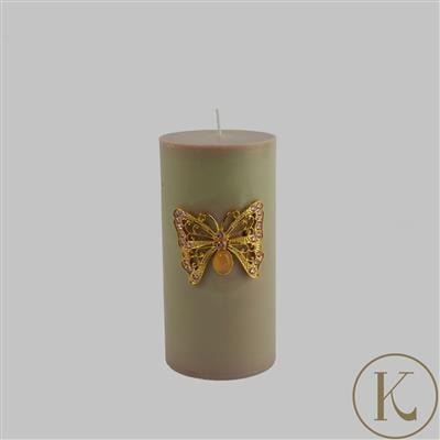 Kimbie Home 560g Soy Wax Pillar Candle with a Butterfly Butterscotch Onyx Candle Pin