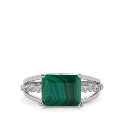 Congo Malachite Ring with White Topaz in Sterling Silver 4.45cts