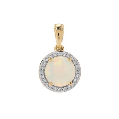 Ethiopian Opal Pendant with White Zircon in 9K Gold 1.50cts