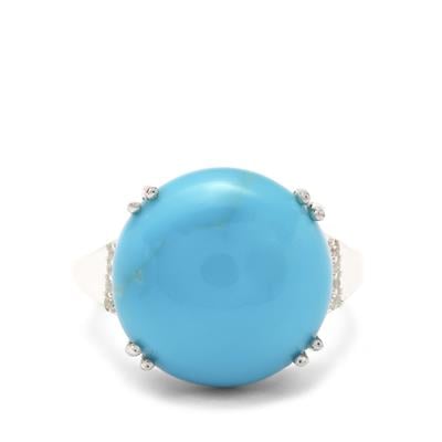 Armenian Turquoise & White Zircon Sterling Silver Ring ATGW 11.85cts
