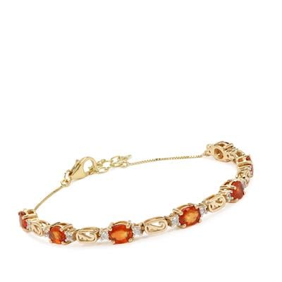 Padparadscha Sapphire Bracelet with White Zircon in 9K Gold 3.65cts