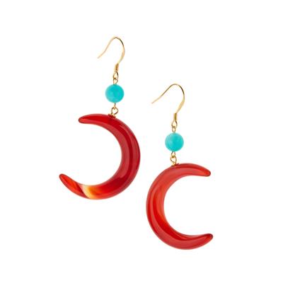 Red Chalcedony Earrings with Amazonite in Gold Tone Sterling Silver 44cts